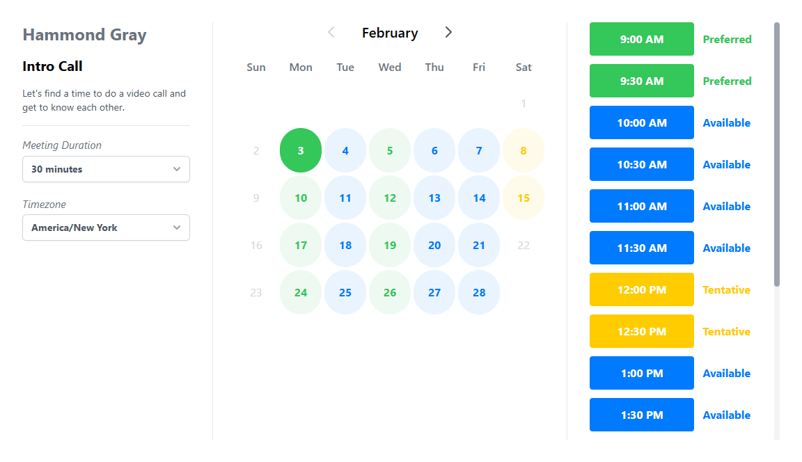 Calendar Interface